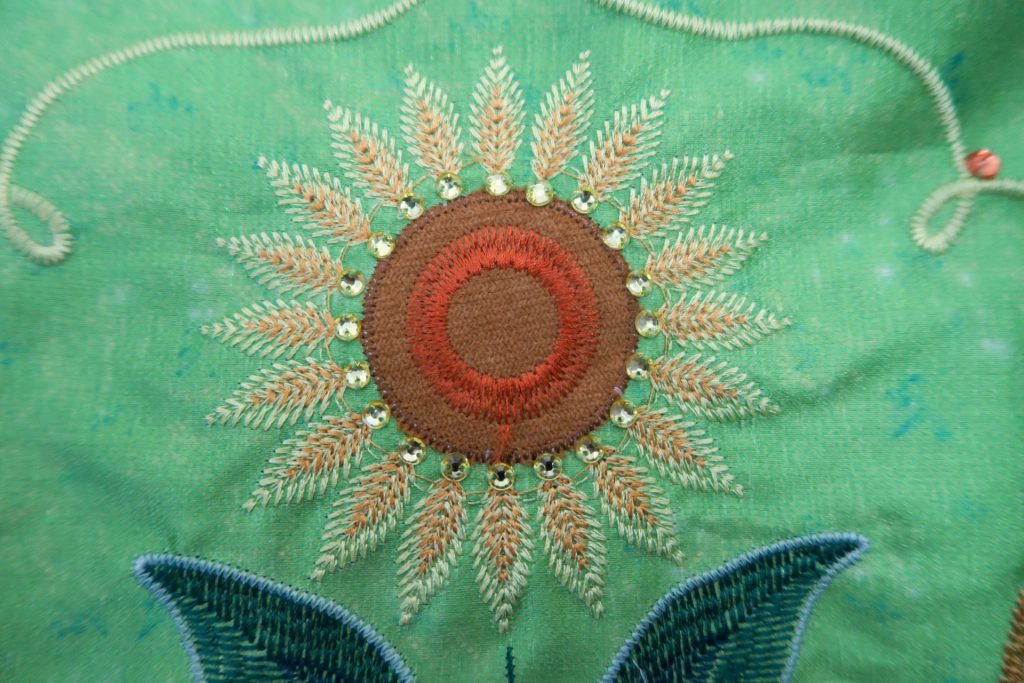 Detail Sunflower Embroidery with Rhinestones